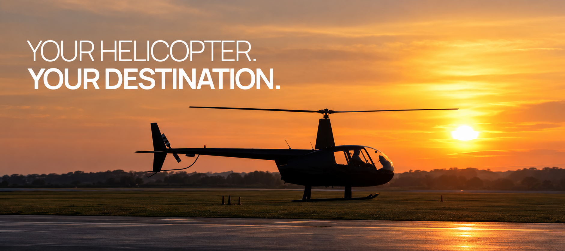 Helicopter silhouetted against a warm sunset